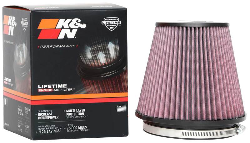 K&N Universal Clamp-On Air Filter 6in FLG / 7-1/2in B / 5in T / 6-1/2in H-Air Filters - Universal Fit-Grocery Getter Performance