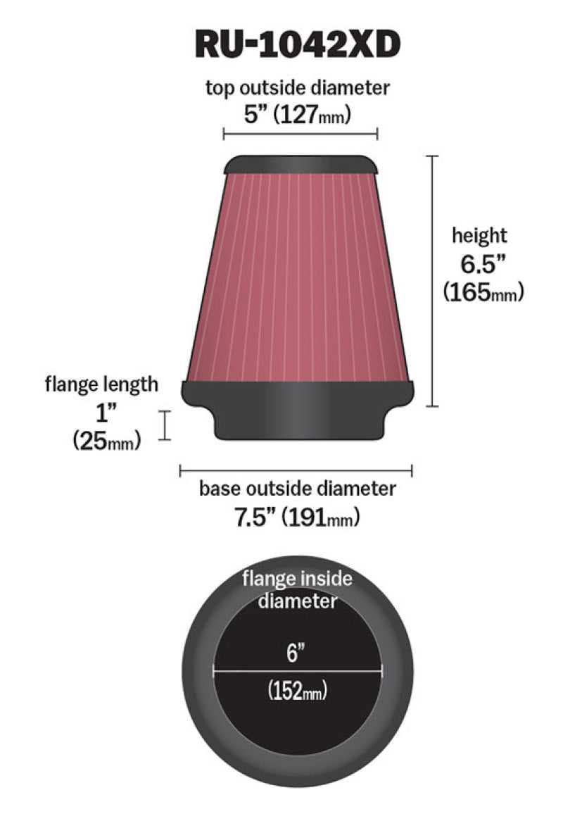 K&N Universal Clamp-On Air Filter 6in FLG / 7-1/2in B / 5in T / 6-1/2in H-Air Filters - Universal Fit-Grocery Getter Performance