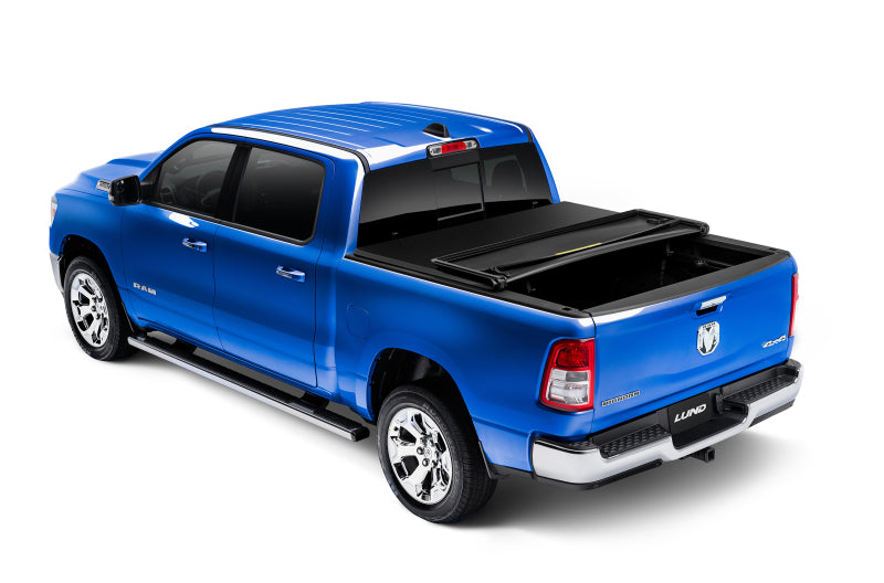 Lund 02-17 Dodge Ram 1500 (5.5ft. Bed) Genesis Elite Tri-Fold Tonneau Cover - Black-Tonneau Covers - Soft Fold-Grocery Getter Performance