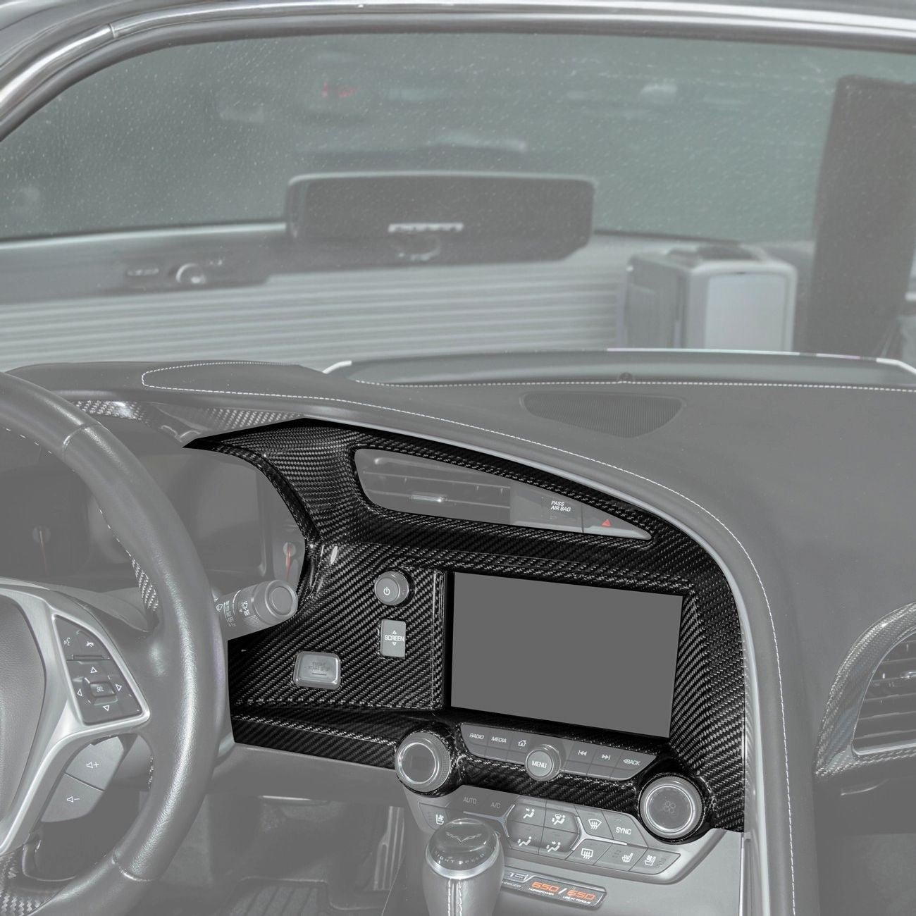 Corvette C7 Dry Carbon Fiber Center Infotainment Instrument Panel Cluster Trim Plate Cover Overlay