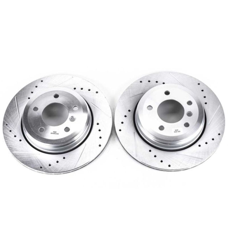 Power Stop 04-07 BMW 525i Rear Evolution Drilled & Slotted Rotors - Pair-Brake Rotors - Slot & Drilled-Grocery Getter Performance
