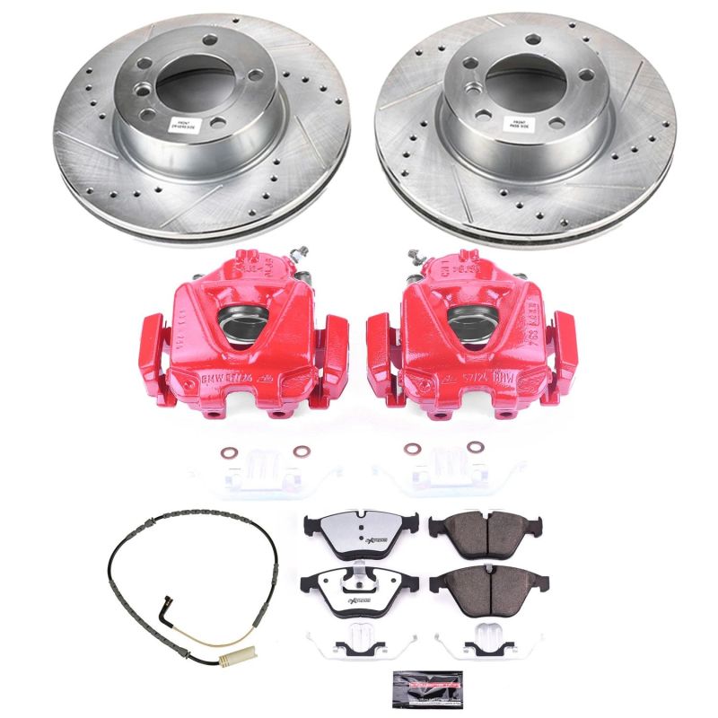 Power Stop 09-10 BMW 328i xDrive Front Z26 Street Warrior Brake Kit w/Calipers-Brake Kits - Performance D&S-Grocery Getter Performance