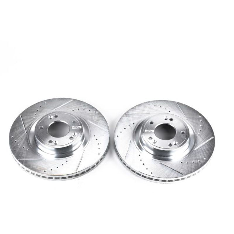 Power Stop 09-14 Hyundai Genesis Front Evolution Drilled & Slotted Rotors - Pair-Brake Rotors - Slot & Drilled-Grocery Getter Performance