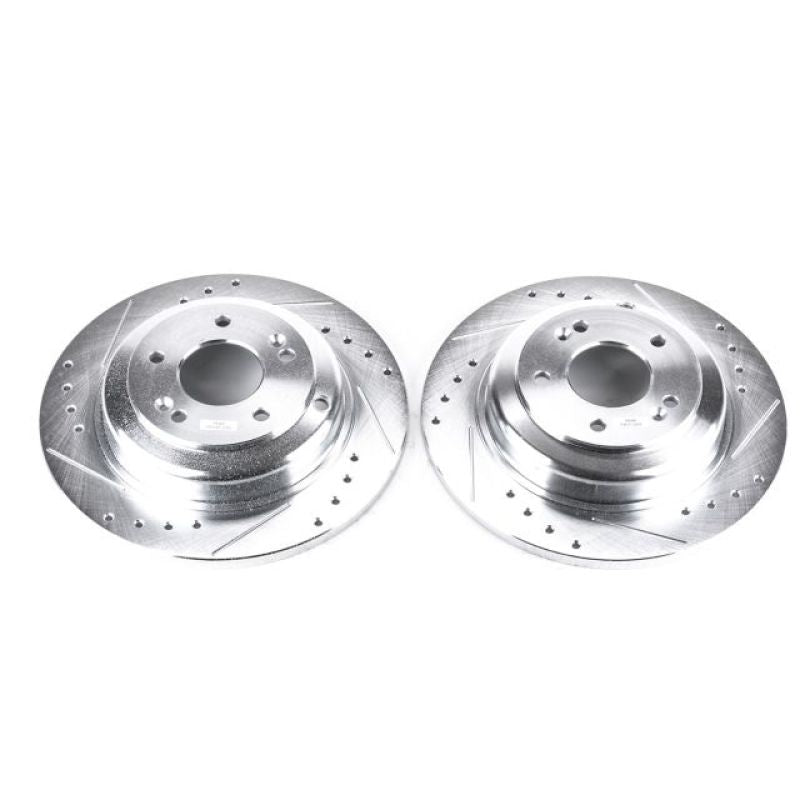 Power Stop 10-16 Hyundai Genesis Coupe Rear Evolution Drilled & Slotted Rotors - Pair-Brake Rotors - Slot & Drilled-Grocery Getter Performance