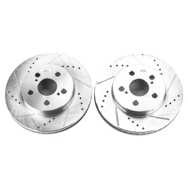 Power Stop 16-19 Toyota Prius Front Evolution Drilled & Slotted Rotors - Pair-Brake Rotors - Slot & Drilled-Grocery Getter Performance