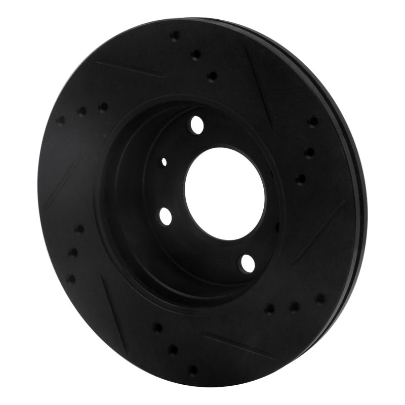 R1 00-02 Hyundai Accent Front Left Drilled & Slotted Black Brake Rotor-Brake Rotors - Slot & Drilled-Grocery Getter Performance