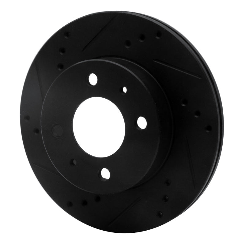 R1 00-02 Hyundai Accent Front Left Drilled & Slotted Black Brake Rotor-Brake Rotors - Slot & Drilled-Grocery Getter Performance