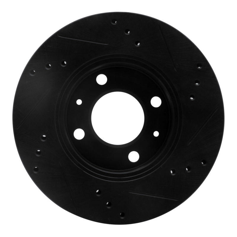 R1 00-02 Hyundai Accent Front Left Drilled & Slotted Black Brake Rotor-Brake Rotors - Slot & Drilled-Grocery Getter Performance