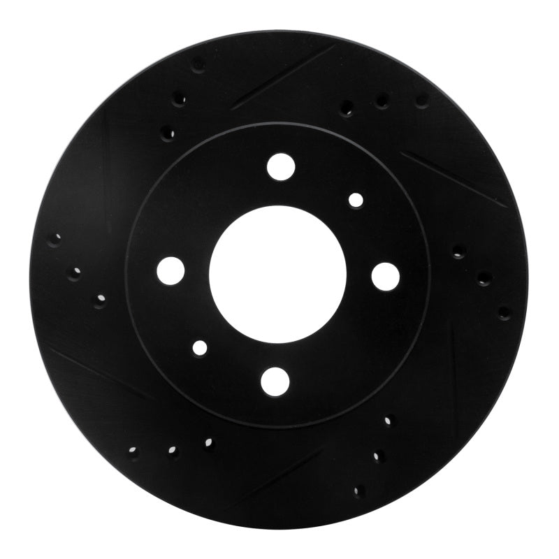 R1 00-02 Hyundai Accent Front Left Drilled & Slotted Black Brake Rotor-Brake Rotors - Slot & Drilled-Grocery Getter Performance