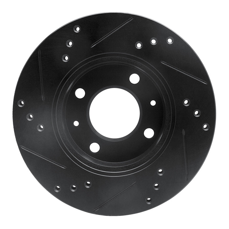 R1 00-02 Hyundai Accent Front Right Drilled & Slotted Black Brake Rotor-Brake Rotors - Slot & Drilled-Grocery Getter Performance