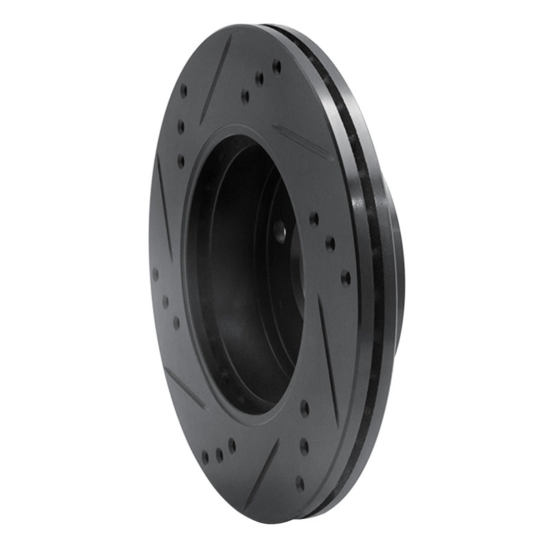 R1 00-02 Hyundai Accent Front Right Drilled & Slotted Black Brake Rotor-Brake Rotors - Slot & Drilled-Grocery Getter Performance