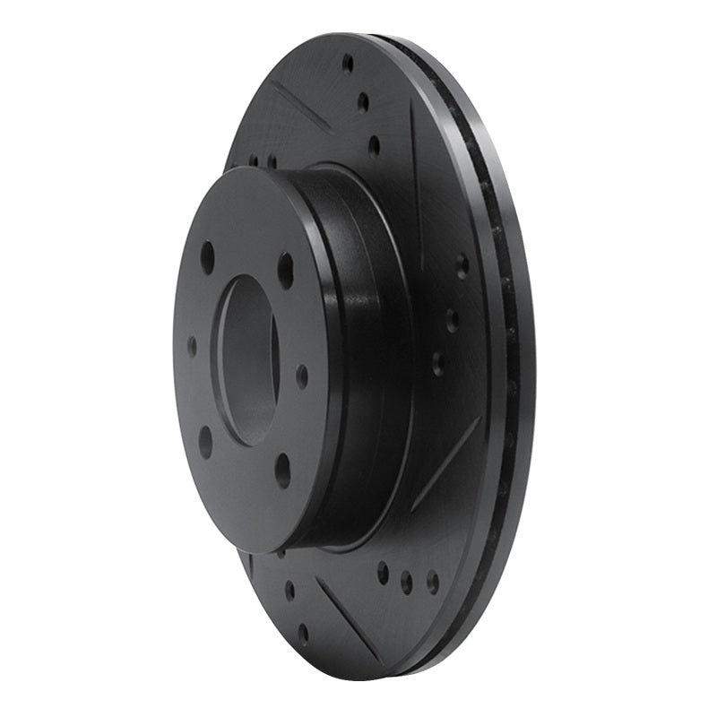 R1 00-02 Hyundai Accent Front Right Drilled & Slotted Black Brake Rotor-Brake Rotors - Slot & Drilled-Grocery Getter Performance