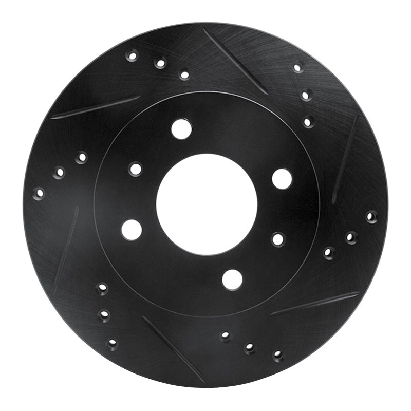 R1 00-02 Hyundai Accent Front Right Drilled & Slotted Black Brake Rotor-Brake Rotors - Slot & Drilled-Grocery Getter Performance