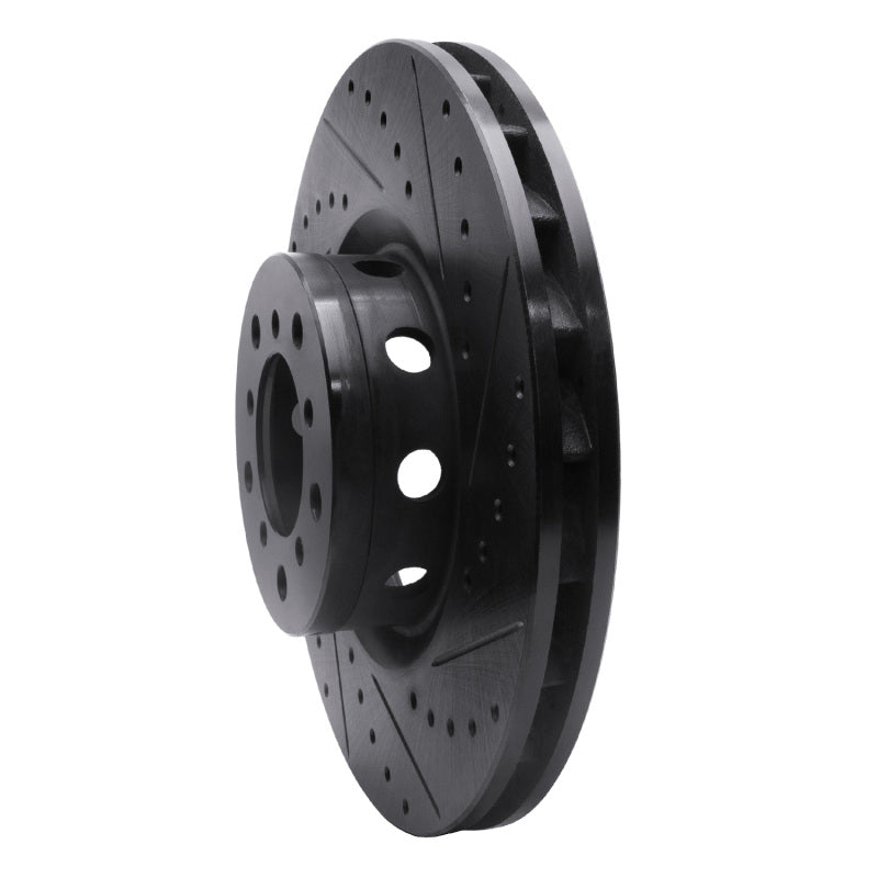 R1 00-03 BMW M5 Left Front Drilled & Slotted Black Brake Rotor-Brake Rotors - Slot & Drilled-Grocery Getter Performance