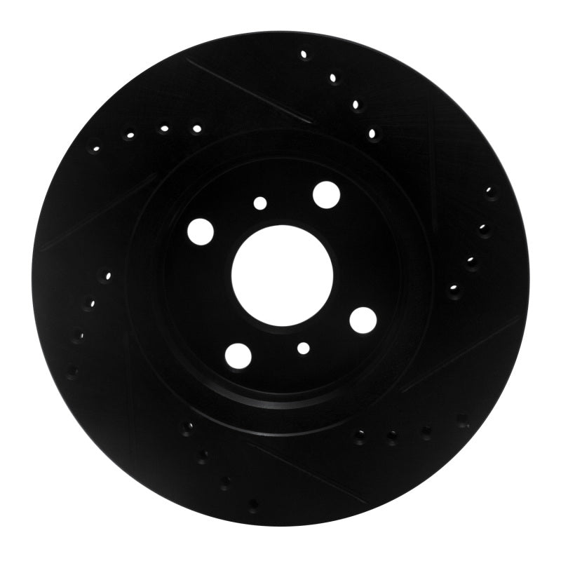 R1 00-05 Toyota Echo Front Left Drilled & Slotted Black Brake Rotor-Brake Rotors - Slot & Drilled-Grocery Getter Performance