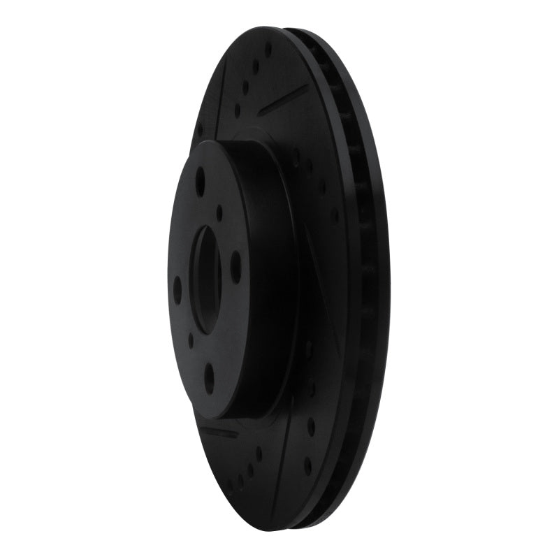 R1 00-05 Toyota Echo Front Left Drilled & Slotted Black Brake Rotor-Brake Rotors - Slot & Drilled-Grocery Getter Performance