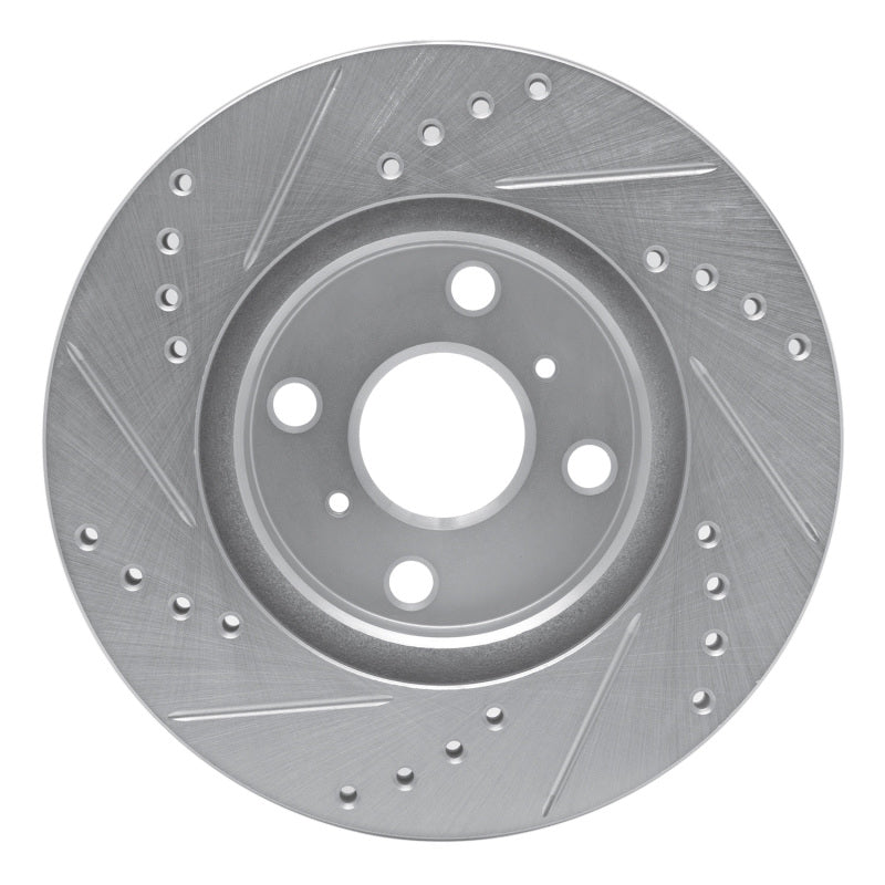 R1 00-05 Toyota Echo Front Left Drilled & Slotted Silver Brake Rotor-Brake Rotors - Slot & Drilled-Grocery Getter Performance
