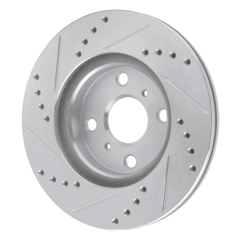 R1 00-05 Toyota Echo Front Left Drilled & Slotted Silver Brake Rotor-Brake Rotors - Slot & Drilled-Grocery Getter Performance