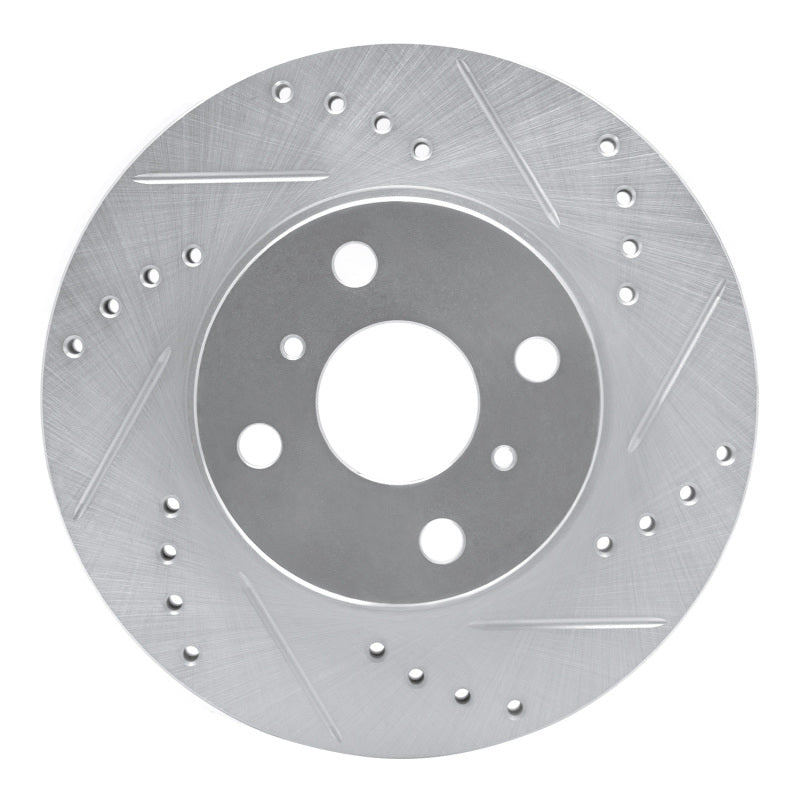 R1 00-05 Toyota Echo Front Left Drilled & Slotted Silver Brake Rotor-Brake Rotors - Slot & Drilled-Grocery Getter Performance