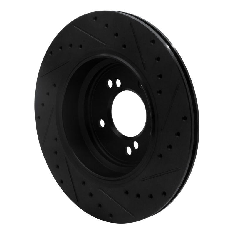 R1 00-06 BMW M5 Rear Left Drilled & Slotted Black Brake Rotor-Brake Rotors - Slot & Drilled-Grocery Getter Performance