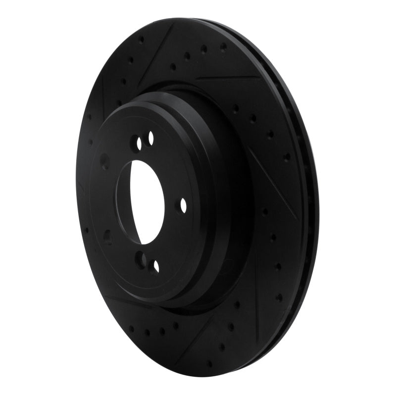 R1 00-06 BMW M5 Rear Left Drilled & Slotted Black Brake Rotor-Brake Rotors - Slot & Drilled-Grocery Getter Performance