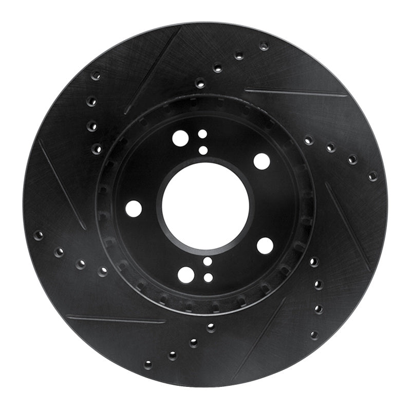 R1 01-03 Hyundai XG350 Front Right Drilled & Slotted Black Brake Rotor-Brake Rotors - Slot & Drilled-Grocery Getter Performance