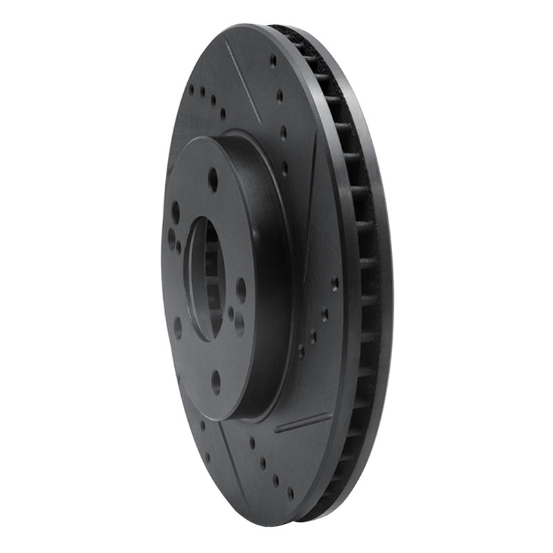 R1 01-03 Hyundai XG350 Front Right Drilled & Slotted Black Brake Rotor-Brake Rotors - Slot & Drilled-Grocery Getter Performance