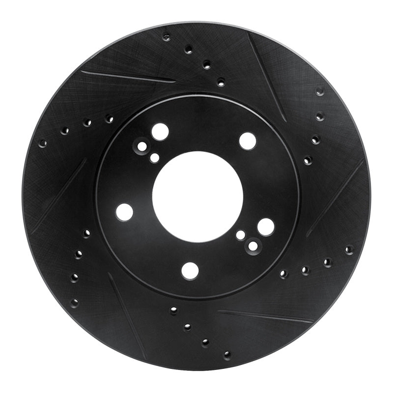 R1 01-03 Hyundai XG350 Front Right Drilled & Slotted Black Brake Rotor-Brake Rotors - Slot & Drilled-Grocery Getter Performance