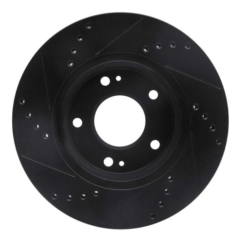 R1 01-05 Hyundai Santa Fe Front Right Drilled & Slotted Black Brake Rotor-Brake Rotors - Slot & Drilled-Grocery Getter Performance