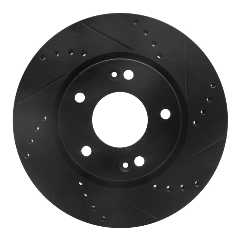 R1 01-05 Hyundai Santa Fe Front Right Drilled & Slotted Black Brake Rotor-Brake Rotors - Slot & Drilled-Grocery Getter Performance