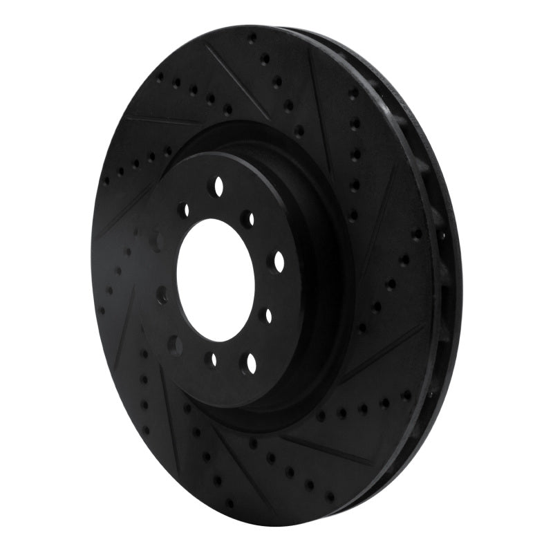 R1 01-06 BMW M3 Left Front Drilled & Slotted Black Brake Rotor-Brake Rotors - Slot & Drilled-Grocery Getter Performance