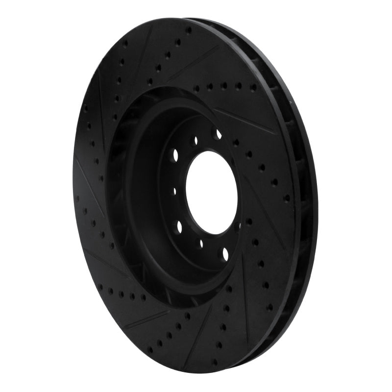 R1 01-06 BMW M3 Left Front Drilled & Slotted Black Brake Rotor-Brake Rotors - Slot & Drilled-Grocery Getter Performance