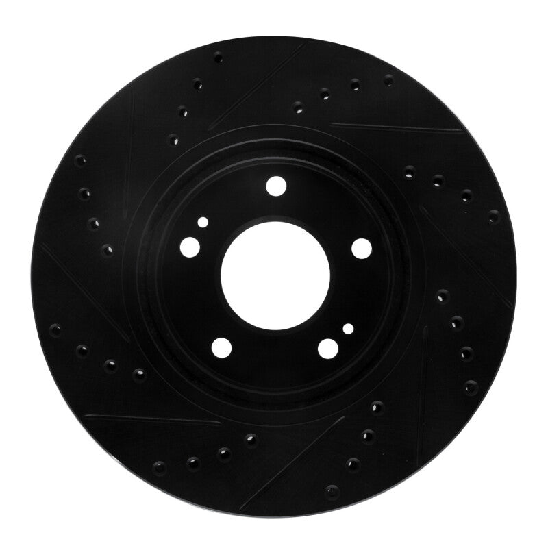 R1 01-06 Hyundai Santa Fe Front Right Drilled & Slotted Black Brake Rotor-Brake Rotors - Slot & Drilled-Grocery Getter Performance