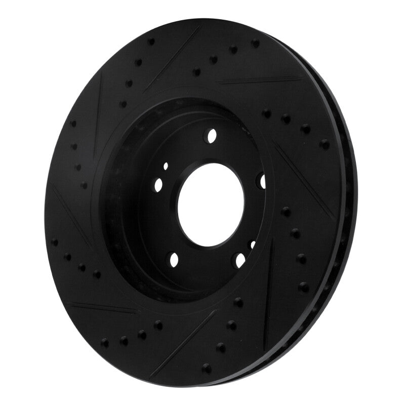 R1 01-06 Hyundai Santa Fe Front Right Drilled & Slotted Black Brake Rotor-Brake Rotors - Slot & Drilled-Grocery Getter Performance