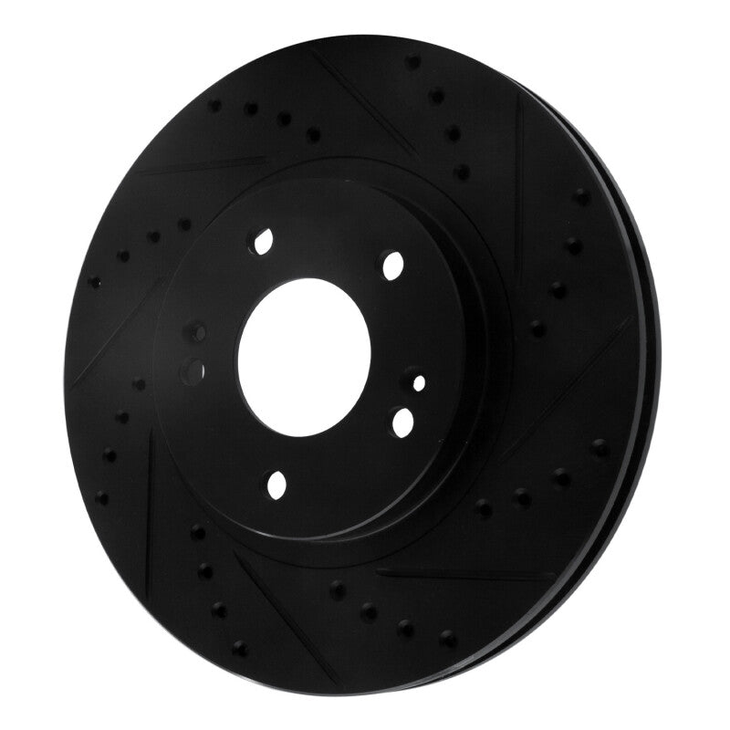 R1 01-06 Hyundai Santa Fe Front Right Drilled & Slotted Black Brake Rotor-Brake Rotors - Slot & Drilled-Grocery Getter Performance