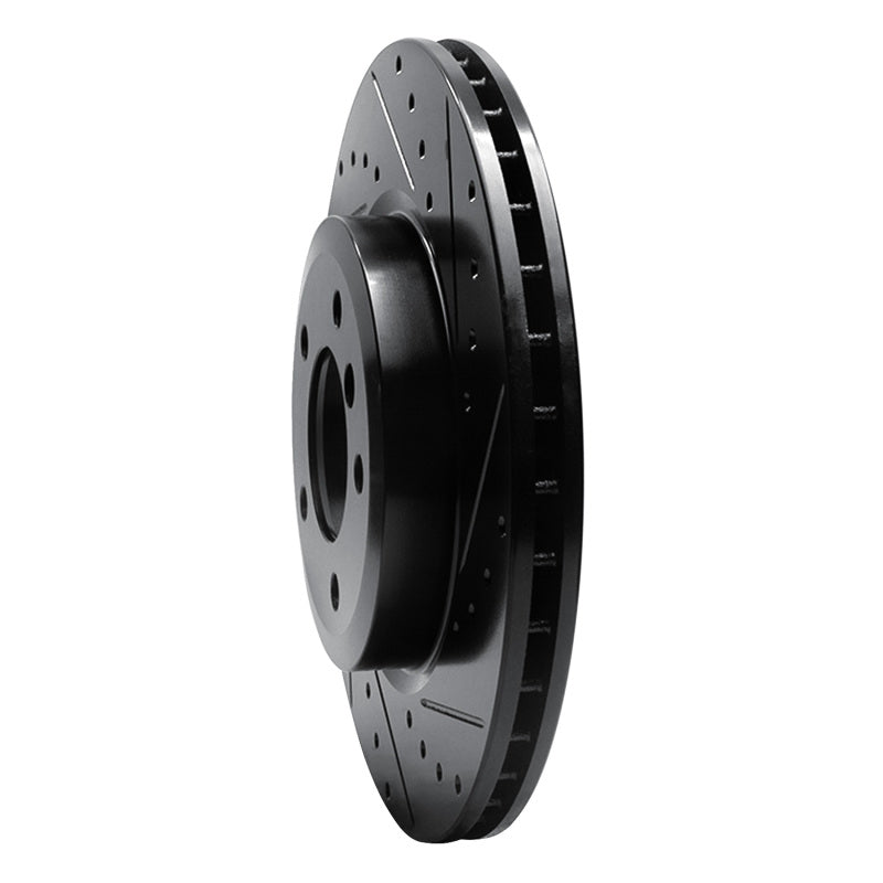 R1 01-08 BMW 330I Front Right Drilled & Slotted Black Brake Rotor-Brake Rotors - Slot & Drilled-Grocery Getter Performance