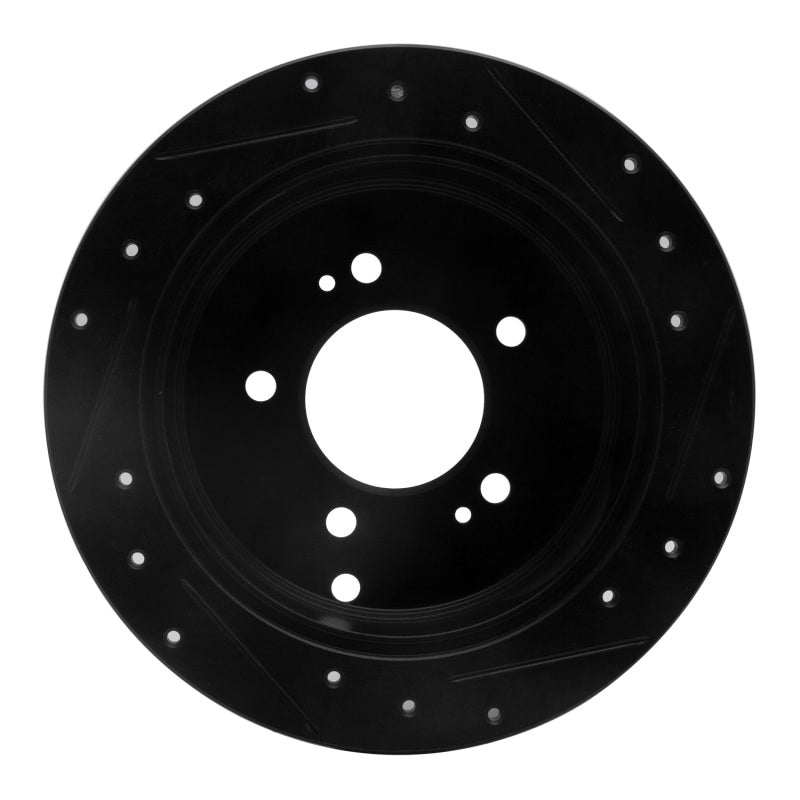 R1 01-16 Hyundai Santa Fe Rear Left Drilled & Slotted Black Brake Rotor-Brake Rotors - Slot & Drilled-Grocery Getter Performance