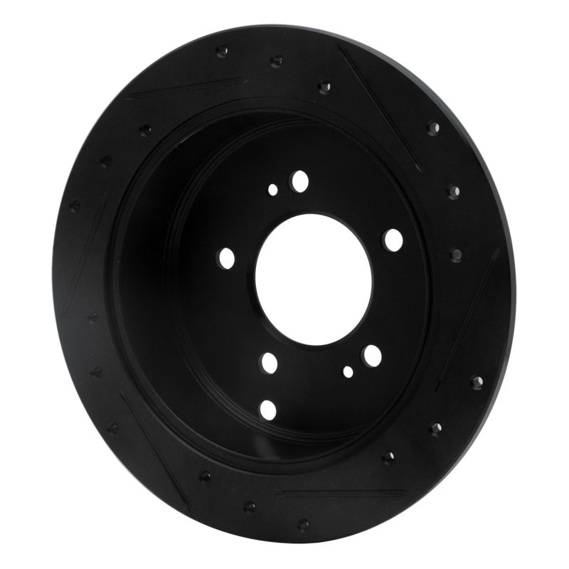 R1 01-16 Hyundai Santa Fe Rear Left Drilled & Slotted Black Brake Rotor-Brake Rotors - Slot & Drilled-Grocery Getter Performance