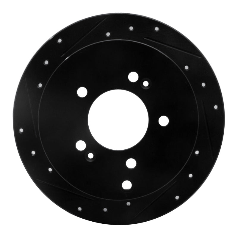 R1 01-16 Hyundai Santa Fe Rear Left Drilled & Slotted Black Brake Rotor-Brake Rotors - Slot & Drilled-Grocery Getter Performance