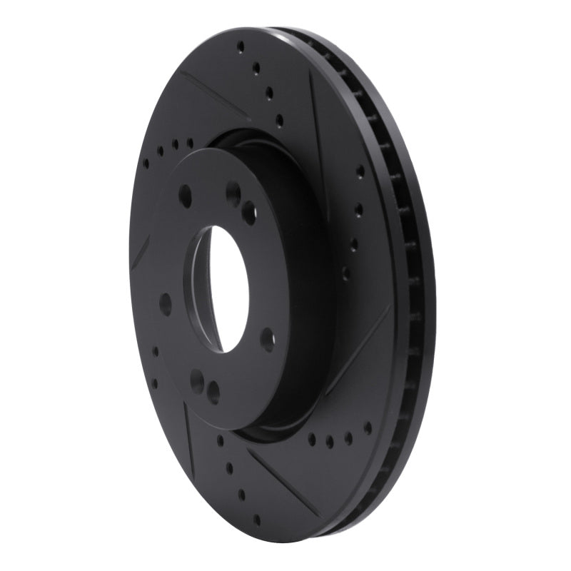 R1 03-13 Hyundai Elantra Front Right Drilled & Slotted Black Brake Rotor-Brake Rotors - Slot & Drilled-Grocery Getter Performance