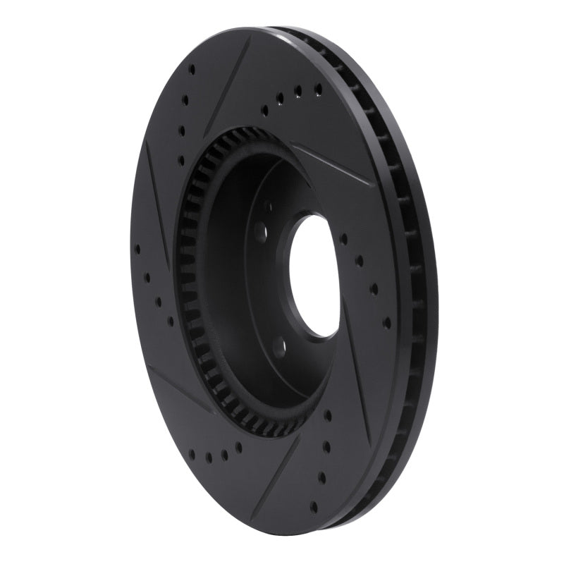 R1 03-13 Hyundai Elantra Front Right Drilled & Slotted Black Brake Rotor-Brake Rotors - Slot & Drilled-Grocery Getter Performance