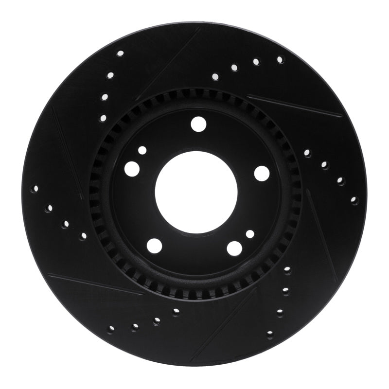R1 03-13 Hyundai Elantra Front Right Drilled & Slotted Black Brake Rotor-Brake Rotors - Slot & Drilled-Grocery Getter Performance