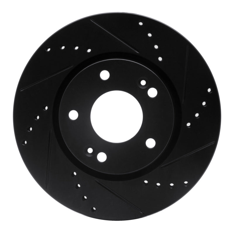R1 03-13 Hyundai Elantra Front Right Drilled & Slotted Black Brake Rotor-Brake Rotors - Slot & Drilled-Grocery Getter Performance