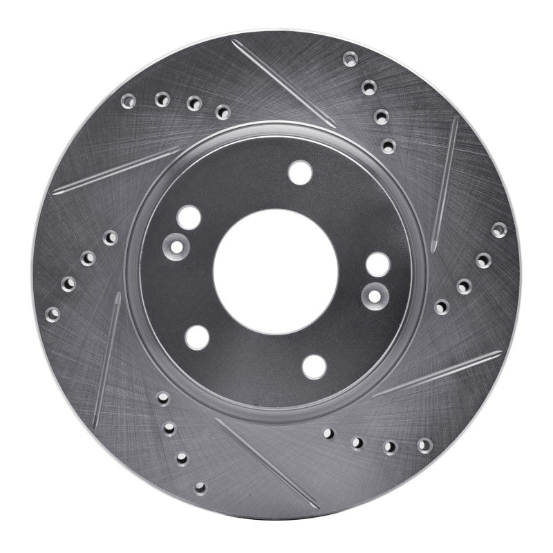 R1 03-13 Hyundai Sonata Front Right Drilled & Slotted Silver Brake Rotor-Brake Rotors - Slot & Drilled-Grocery Getter Performance