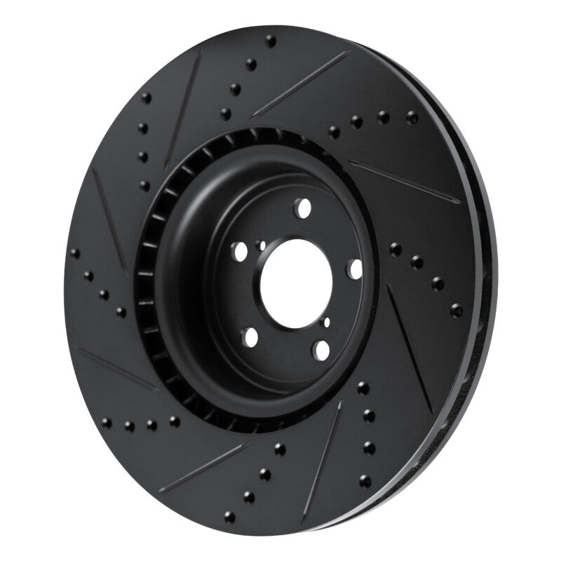 R1 03-25 Subaru Impreza Front Right Drilled & Slotted Black Brake Rotor-Brake Rotors - Slot & Drilled-Grocery Getter Performance