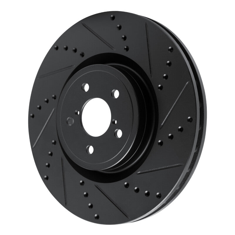 R1 03-25 Subaru Impreza Front Right Drilled & Slotted Black Brake Rotor-Brake Rotors - Slot & Drilled-Grocery Getter Performance