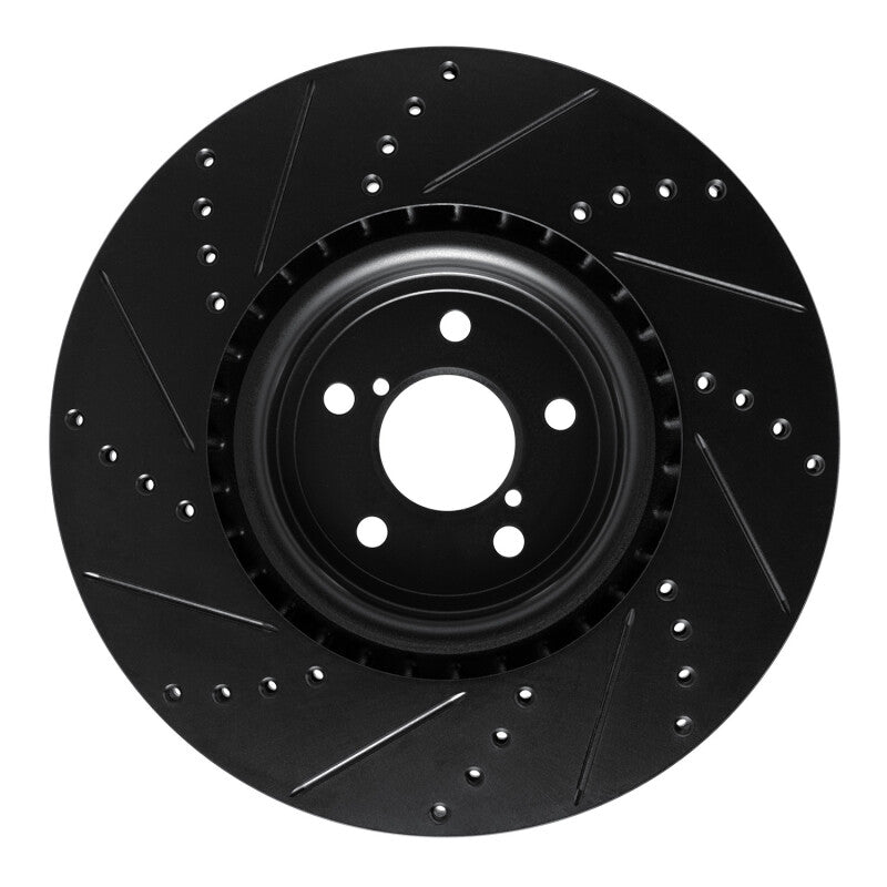 R1 03-25 Subaru Impreza Front Right Drilled & Slotted Black Brake Rotor-Brake Rotors - Slot & Drilled-Grocery Getter Performance
