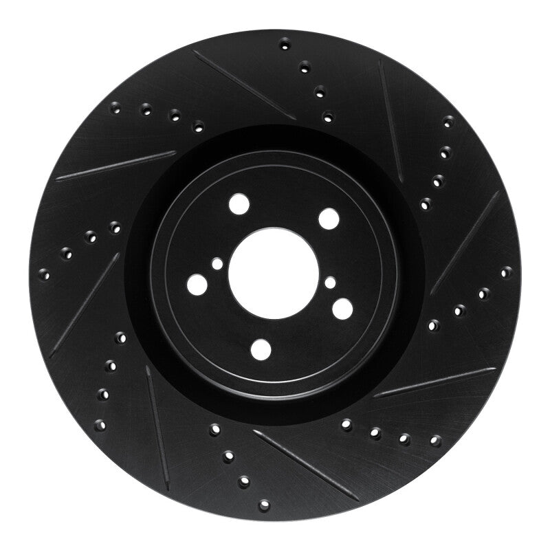 R1 03-25 Subaru Impreza Front Right Drilled & Slotted Black Brake Rotor-Brake Rotors - Slot & Drilled-Grocery Getter Performance