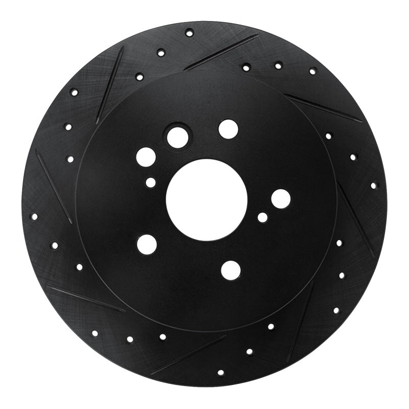 R1 04-05 Toyota RAV4 Rear Left Drilled & Slotted Black Brake Rotor-Brake Rotors - Slot & Drilled-Grocery Getter Performance