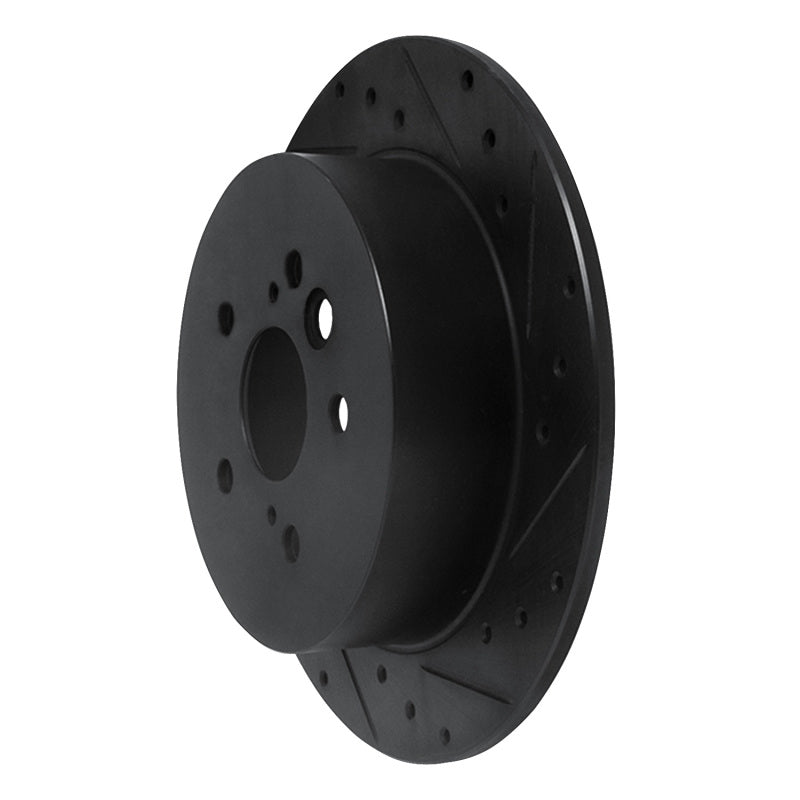 R1 04-05 Toyota RAV4 Rear Right Drilled & Slotted Black Brake Rotor-Brake Rotors - Slot & Drilled-Grocery Getter Performance